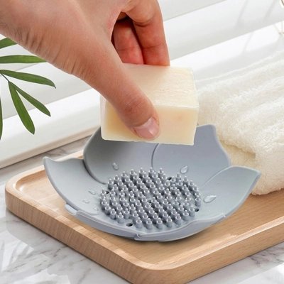 Porte-savon antidérapant en silicone avec design fleur