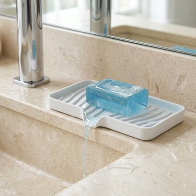 Porte-savon avec stries en relief maintiennent le savon surélevé