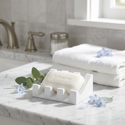 Porte savon blanc compact adapté aux petits espaces lavabos 
