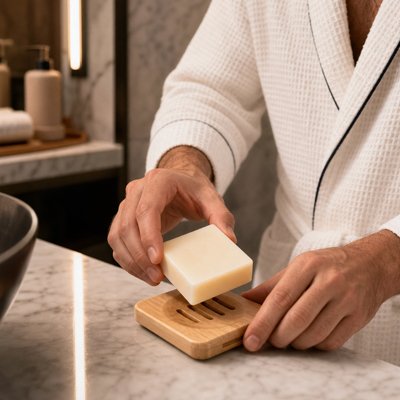 Porte savon carré à surface striée permettant l'écoulement de l'eau