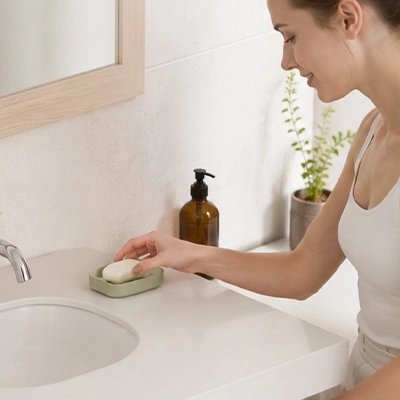 Porte-savon compact avec égouttoir idéal pour lavabo ou baignoire