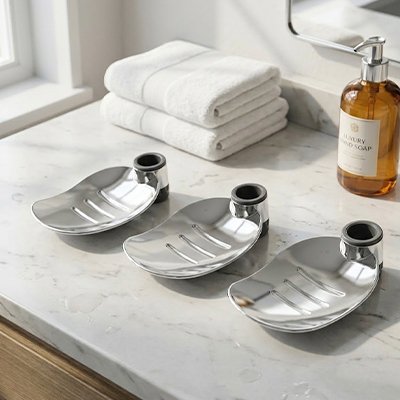 Porte savon douche aspect chrome offert en 3 formats