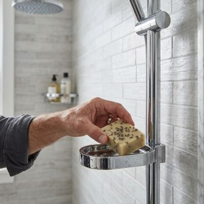 Porte savon douche placement par simple pression sur la barre