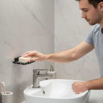 Porte savon fixation murale adhésive qui ne nécessite aucun outil 
