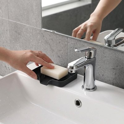 Porte savon lavabo en silicone souple noir