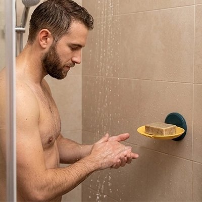 Porte-savon mural avec fixation sans perçage et drainage efficace