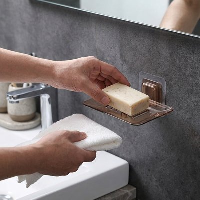 Porte savon mural sans perçage grâce au système de collage