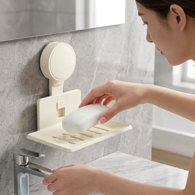 Porte savon ventouse grille rainurée intégrée permettant l'écoulement de l'eau