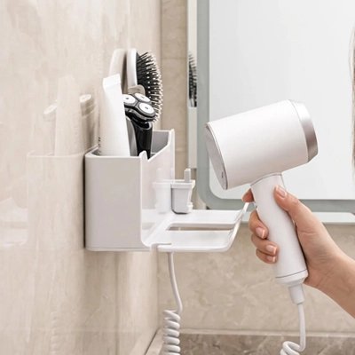 Porte sèche-cheveux blanc mural adhésif sans perçage