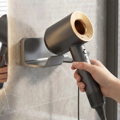 Porte sèche-cheveux gris mural fixé au mur