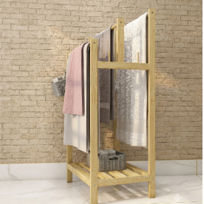porte serviette en bambou avec crochet pour accessoire