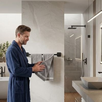 Porte serviette mural noir fixation simplifié avec visserie incluse