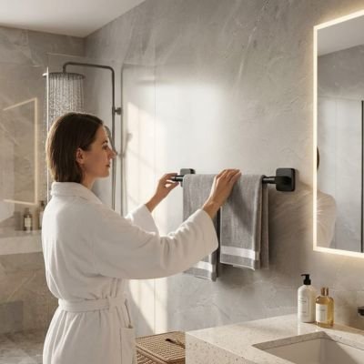 Porte serviette mural noir offrant un aspect moderne et élégant 