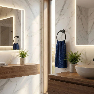 porte-serviette-noir-sur-un-mur-en-marbre