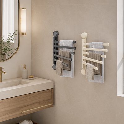 Porte-serviettes mural rabattable avec fixation sans perçage à ventouse
