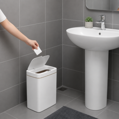 poubelle-WC-dans-salle-de-bain-au-mur-gris