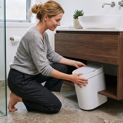 Poubelle hygiénique blanche avec bac intérieur amovible