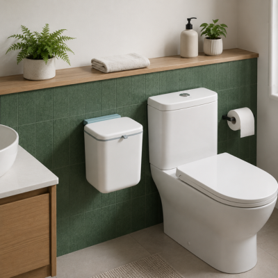 poubelle-murale-minimaliste à coté de la toilette