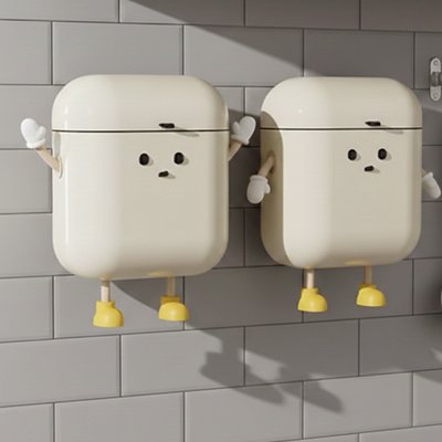 Poubelle murale​ visage kawaii et membres articulés créant un personnage 