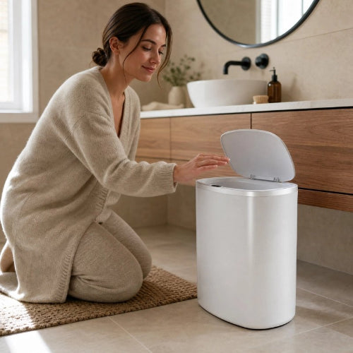 Poubelle salle de bain avec capteur de mouvement et couvercle automatique