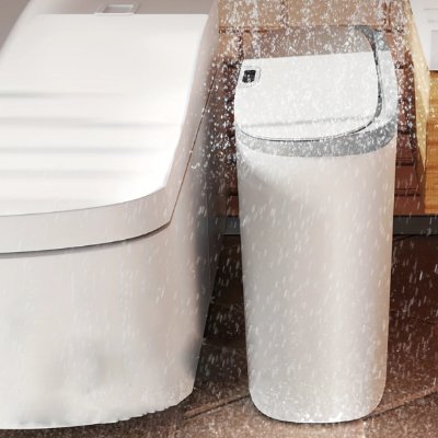 Poubelle salle de bain blanc avec bordure grise