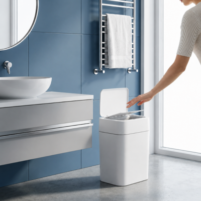 poubelle-salle-de-bain-blanche-de-forme-carré