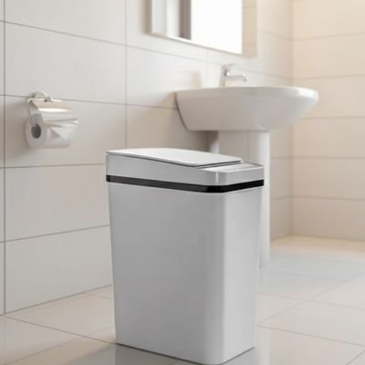Poubelle salle de bain blanche en plastique durable