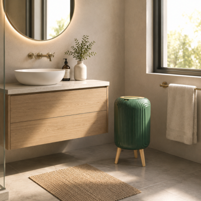 poubelle-salle-de-bain-cylindrique-verte-sans-contact