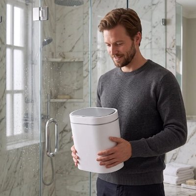 Poubelle salle de bain offert en deux format blanche