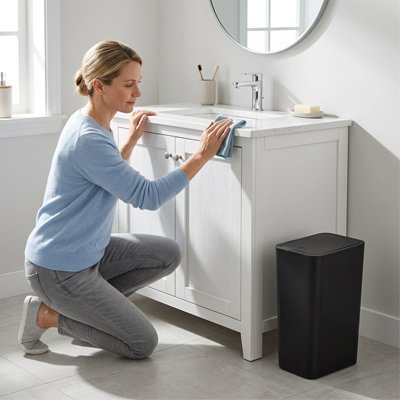 Poubelle salle de bain proposé en noir ou en blanc 