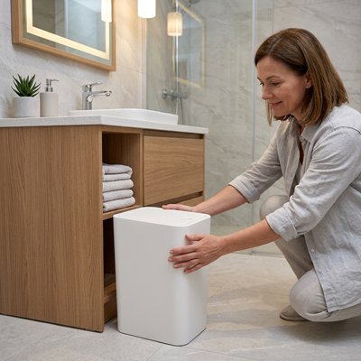 Poubelle salle de bain robuste résistante à l'humidité ambiante