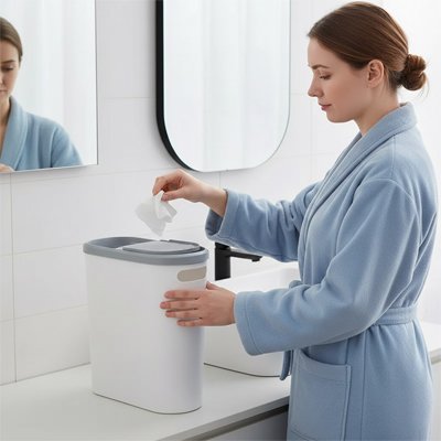 Poubelle WC blanche avec couvercle gris anthracite