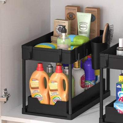 Rangement sous evier fait de materiau en plastique noir robuste