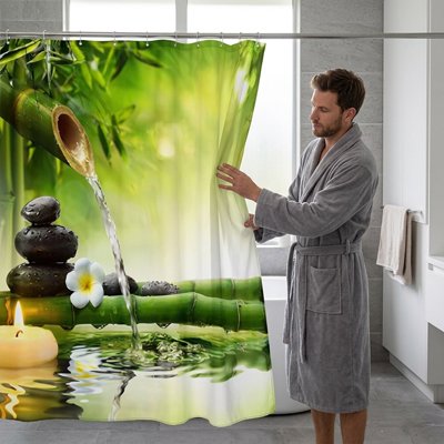 Rideau de douche anti-humidité avec paysage apaisant 