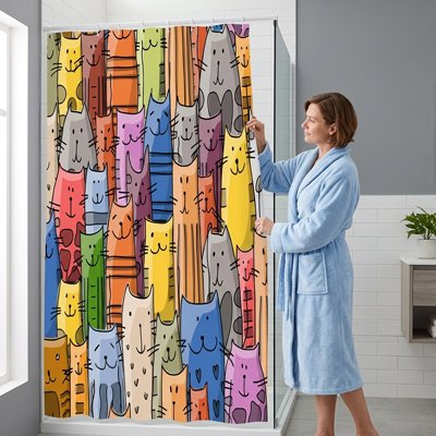 Rideau de douche au designs ludiques avec chats stylisés 