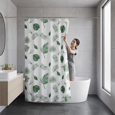 Rideau de douche au matif de feuille de palmier verte