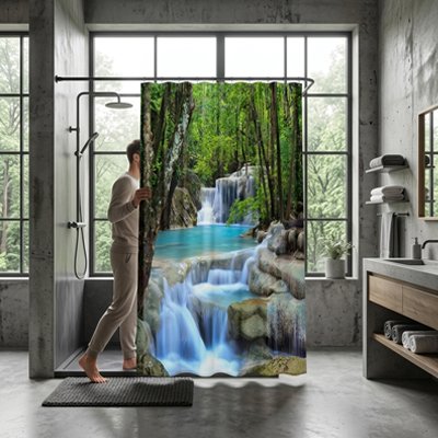 Rideau de douche décor nature avec ambiance zen effet spa 