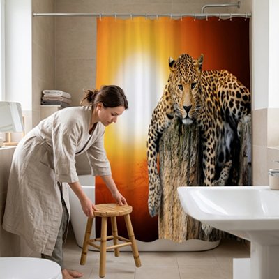 Rideau de douche format adapté aux cabines et baignoires classiques
