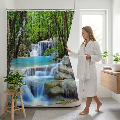 Rideau de douche imperméable à motif relaxant et anti-moisissure 