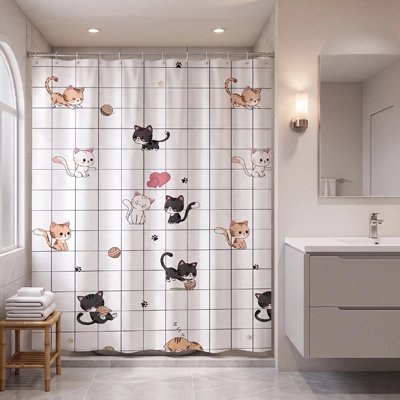 Rideau de douche imperméable à motifs de chats mignons