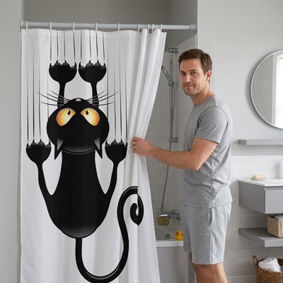 Rideau de douche pratique compatible avec barre universelle