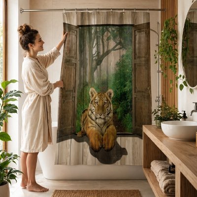 Rideau de douche tissu polyester imperméable empêchant l'eau de traverser 
