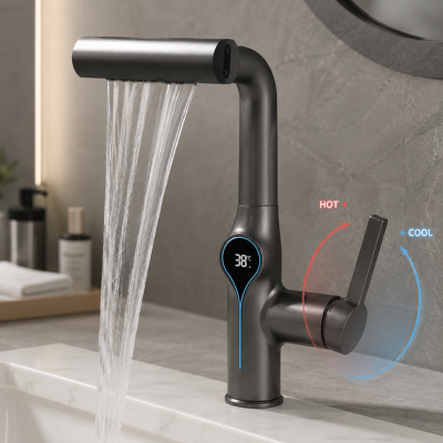 Robinet lavabo design gris pour salle de bain avec rotation