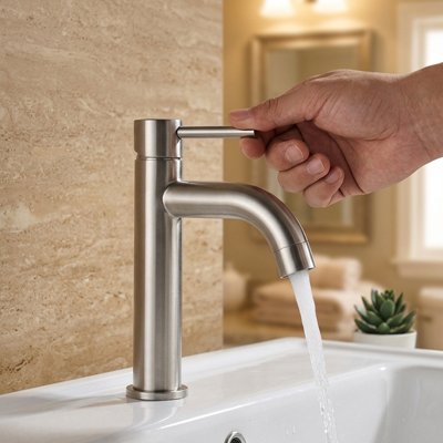 Robinet lavabo jet d'eau aéré et uniforme réduisant les éclaboussures