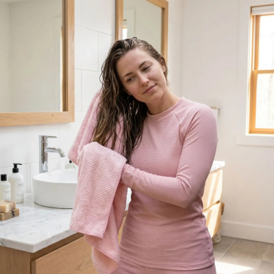 Serviette de bain polyvalente offert en gris ou rose