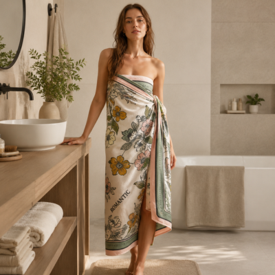 Serviette de bain pouvant servir de paréo style bohème