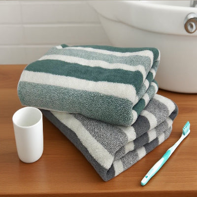serviette de bain rayée verte et blanche a entretien facile