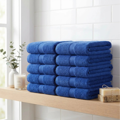 serviette invité bleu en coton doux absorbant lot de 10