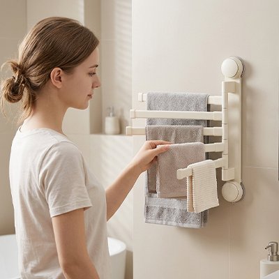 Support mural blanc multi-barres pour suspendre plusieurs serviettes
