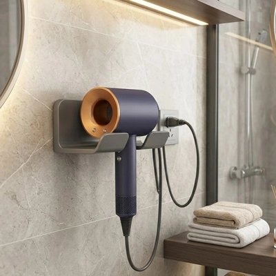 Support pour sèche-cheveux gris permettant un rangement facile